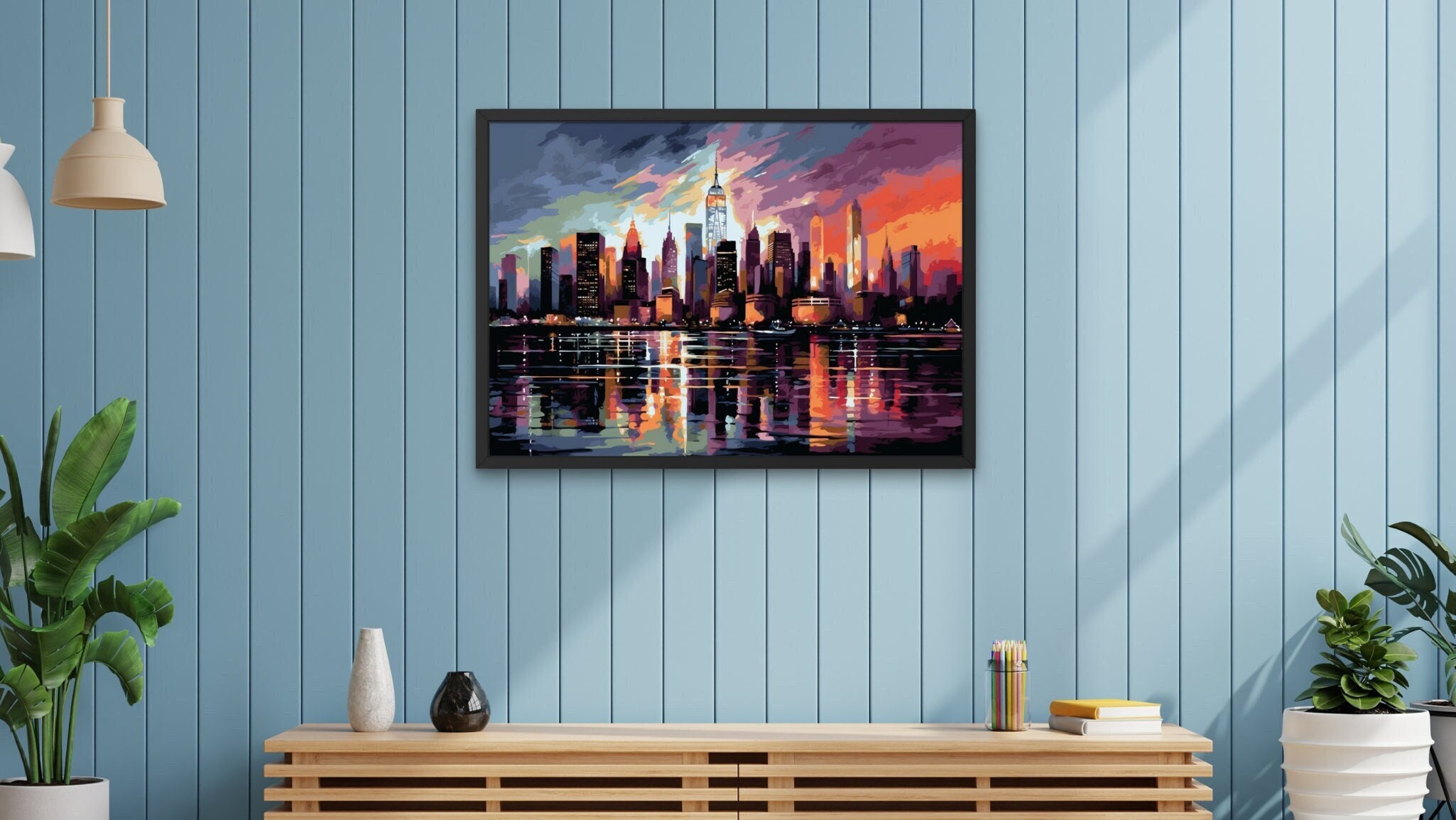 New York City Skyline Sunset Digital Art Instant Download Cityscape ...