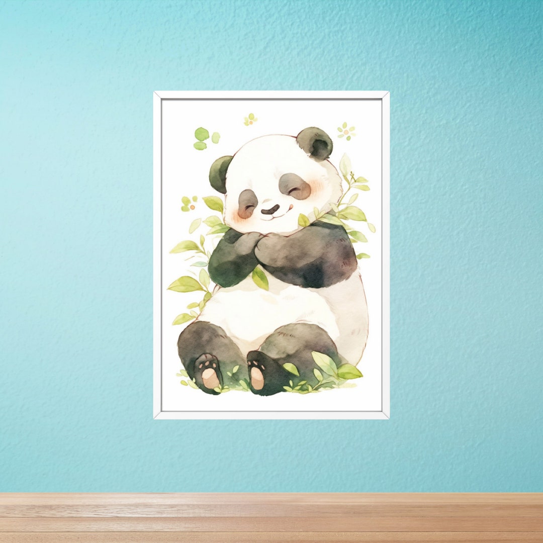 Cute and Colorful Nursery Wall Art Painting Framed Poster Panda Baby ...