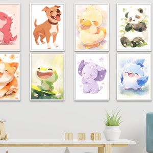 Cute and Colorful Nursery Gallery Wall Art Set of 8 Kids Room Wall Decor Digital Art Instant Download Animal Prints for Kids' Rooms