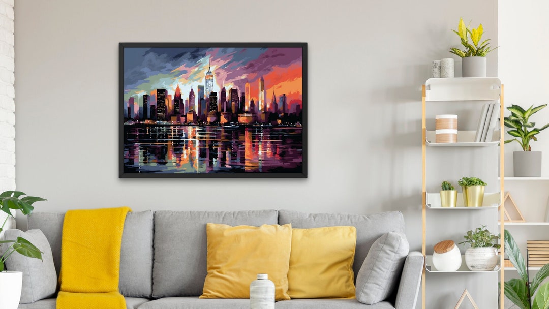 Framed New York City Skyline at Sunset Framed Poster Painting for Home ...