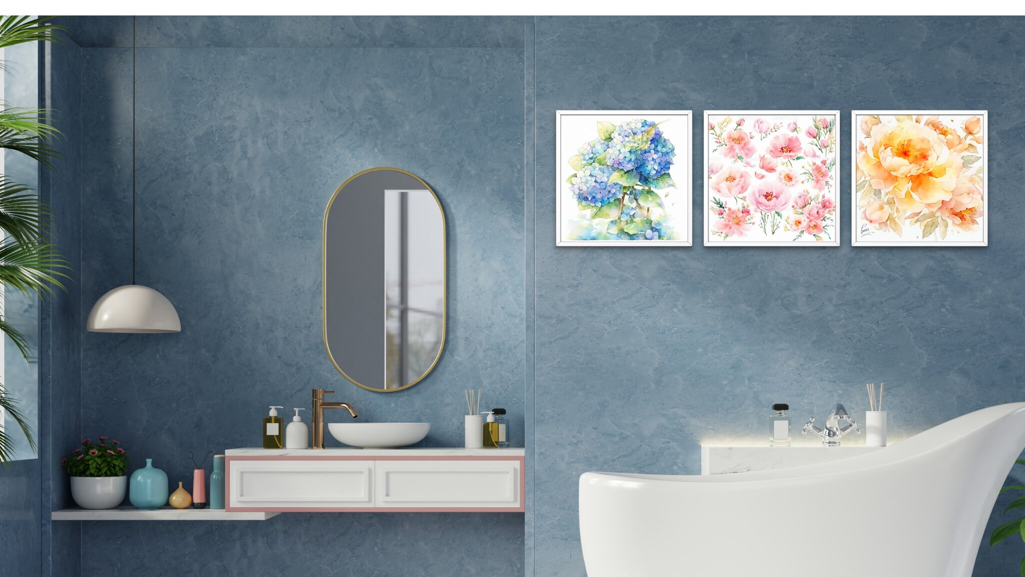 Bathroom Art Gallery Wall Art Set of 8 Vibrant Flowers Digital Art ...