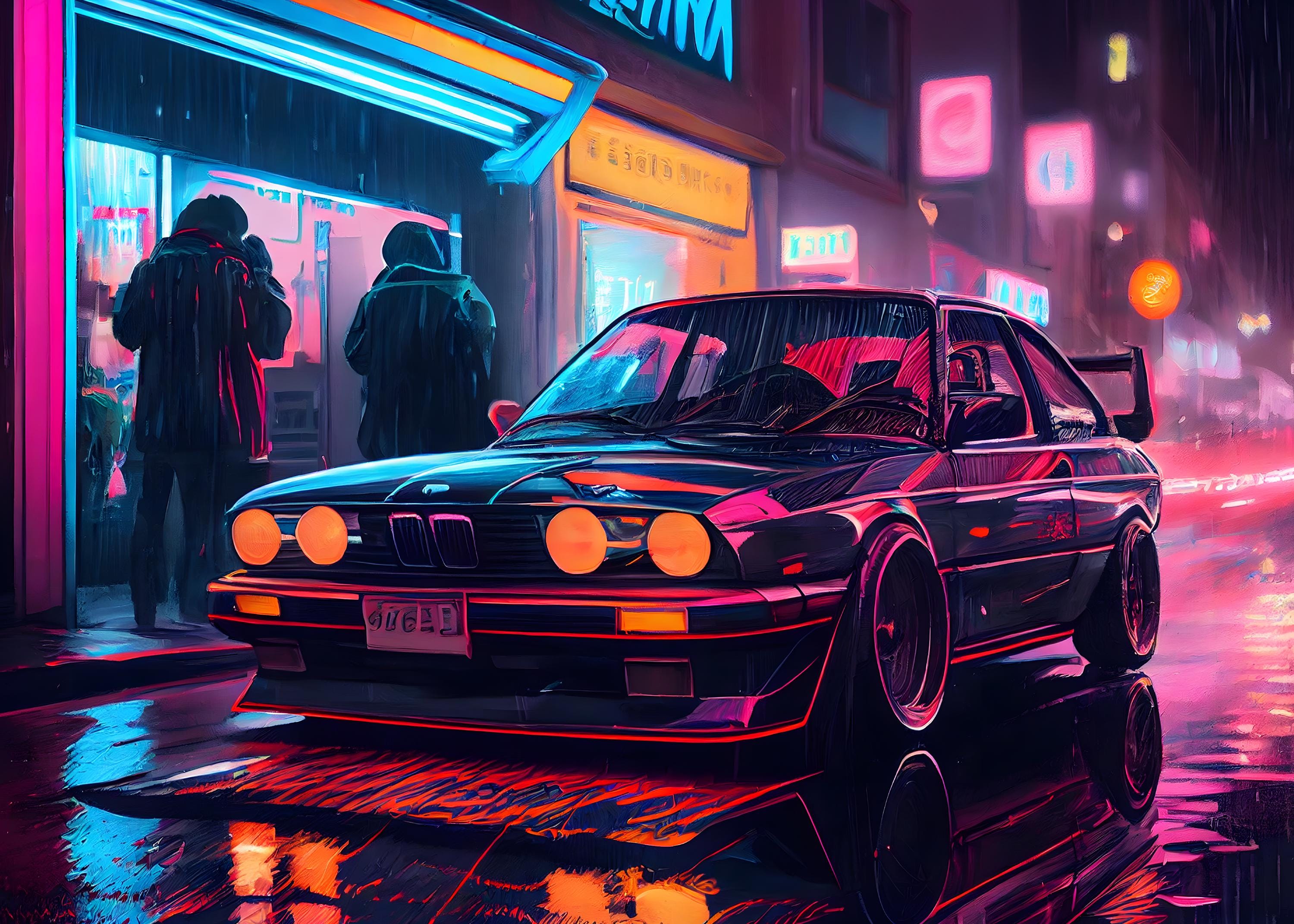 Neon BMW E30 Futuristic Car Wall Art BMW E-class 3-series Poster