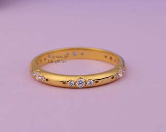 Moissanite Band Chunky Dainty Diamond Band matching band / Flush Set Eternity Band / Round Cut Diamond Wedding Band / Bridal Ring for women.