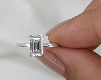 Versteckter Heiligenschein Smaragdschliff 1,5 Ct Moissanite Diamant Verlobungsring Einfacher Solitär Ehering Perfekt Stapelbar Vorschlag Ring Geschenk Frauen