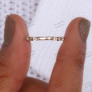 Moissanite Stone 14K Solid Gold Wedding Ring / Wedding Band Guard Ring / Minimalist Engagement Ring / Wedding Band / Marquise & Round Stone.