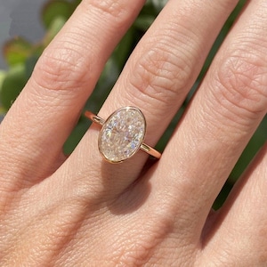 3 CT Oval Moissanite Engagement Ring Oval Colorless Wedding Ring Oval Bezel Set Promise Ring Diamond Moissanite Ring Bridal Ring For Her