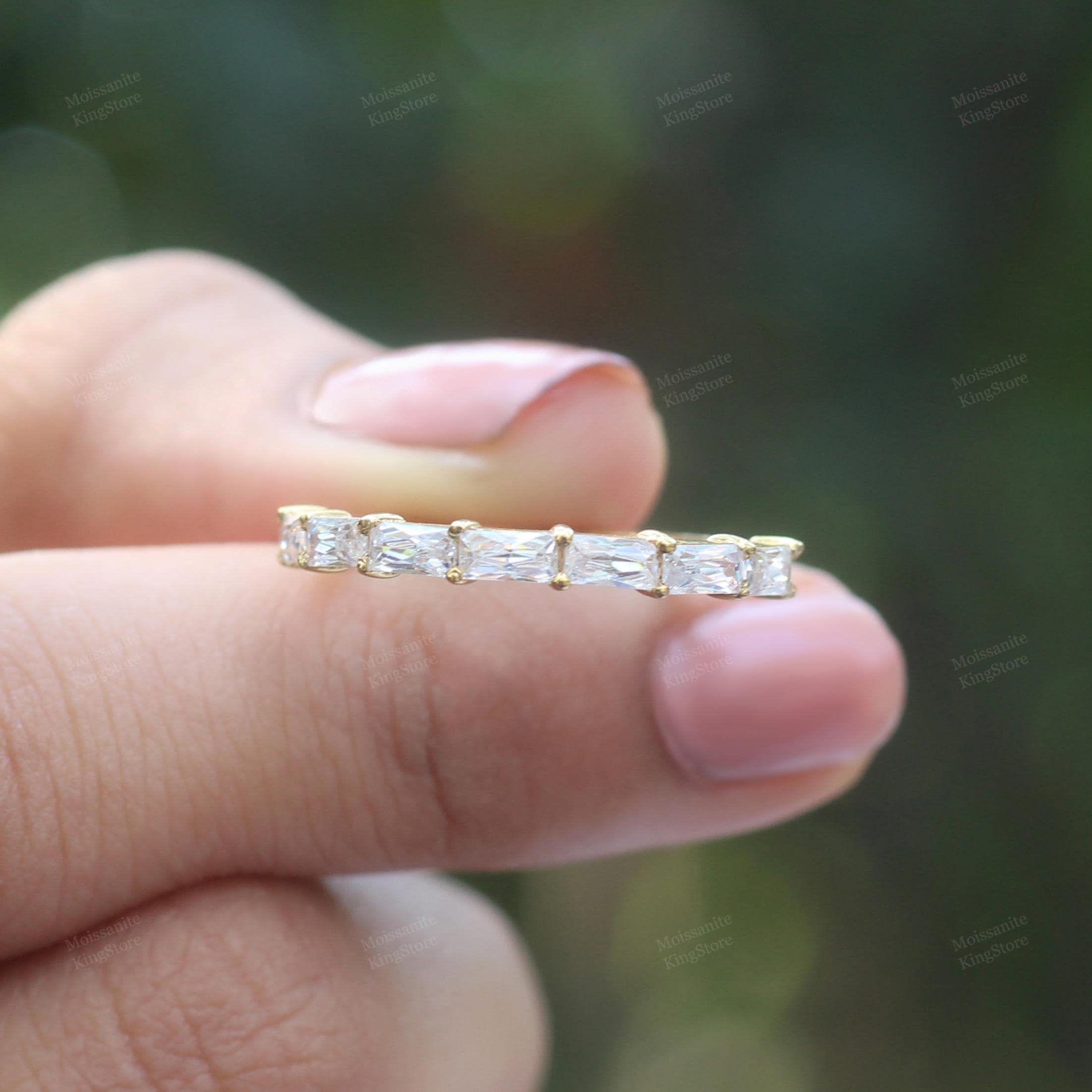 14K Yellow Gold Radiant Cut Moissanite Half Eternity Band - Etsy