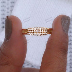 Dainty Moissanite Band / 14k Solid Yellow Gold Thin Ring / Delicate Stacking Band / Minimalist Wedding Ring / Precious 3 Row Gold Band Gift