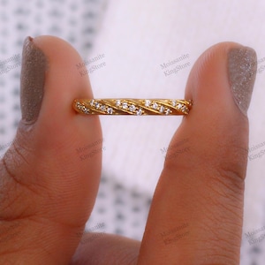 Delicate Twisted Moissanite Ring: Minimalist Gold Eternity Band