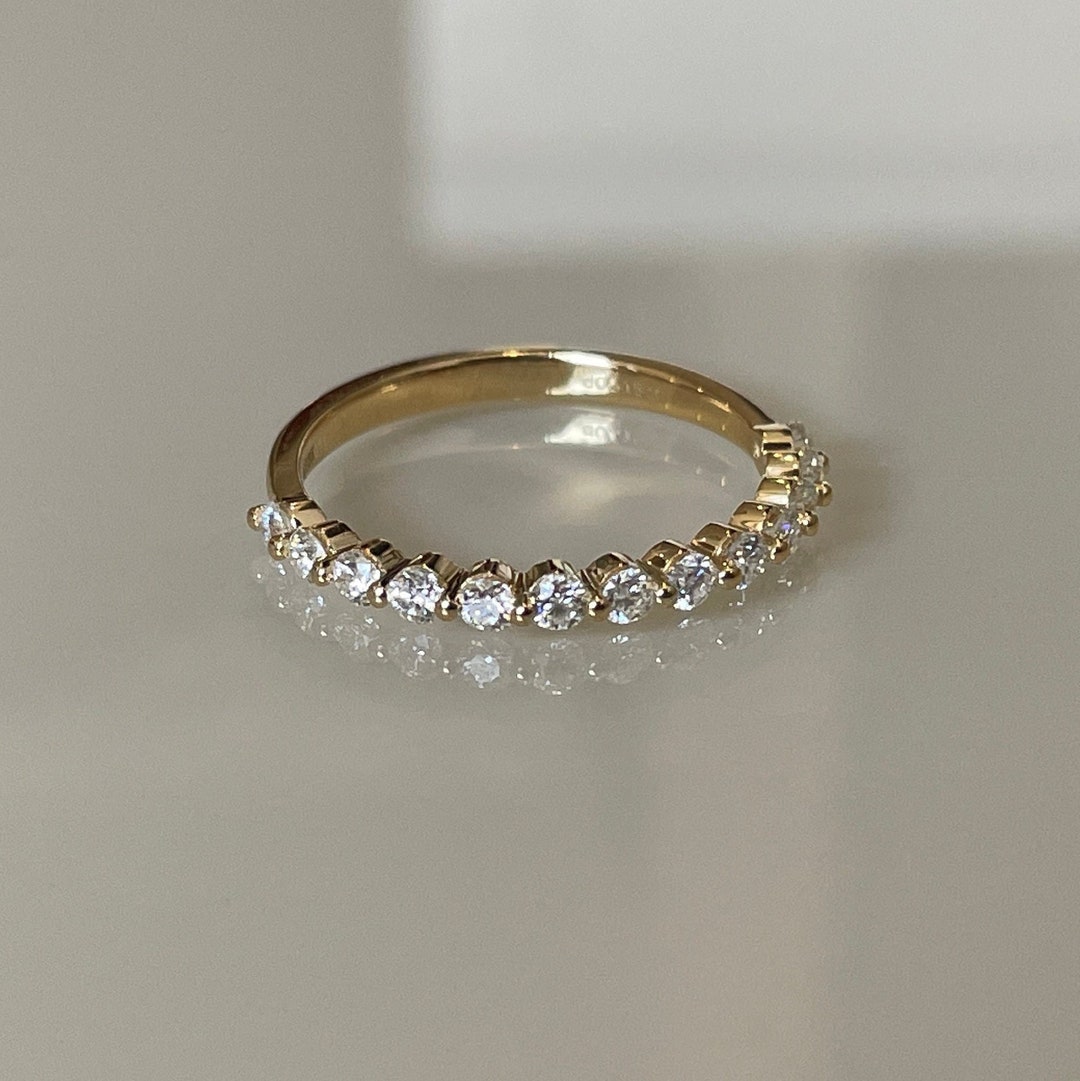 14K Solid Gold Moissanite Half Eternity Wedding Band Solid Gold Band - Etsy