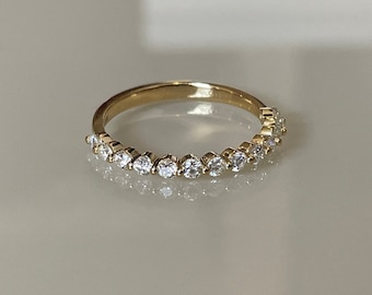 14K Solid Gold Moissanite Wedding Band Classic Wedding Ring for Women Half Eternity Moissanite Wedding Band Minimalist Bridal Wedding Ring