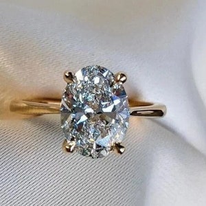 2CT Oval Cut Moissanite Engagement Ring, Oval Solitaire Moissanite Ring, Anniversary Gift Ring Bridal Ring Promise Daily Wear Ring in Gold