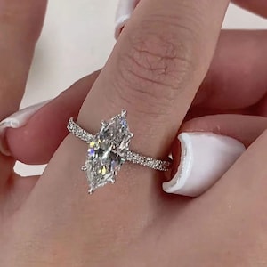 Vintage 2 Carat Marquise Cut Moissanite Engagement Rings Vintage Solitaire With Accent Marquise Wedding Rings Marquise Promise Ring in Gold