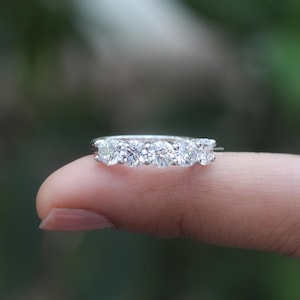 Five Stone Moissanite Engagement Ring, 2.50 CT Five Stone 10K White Gold Wedding Ring, Solitaire Wedding Band, 18K White Gold Ring, Her Ring