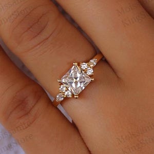 Moissanite Engagement Ring: Floral Gold Band with Pear & Round Accents