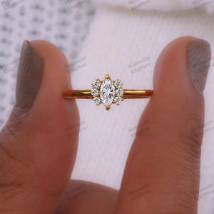 Marquise Moissanite Cluster Ring / 14k Gold Accent Ring / Unique Engagement Ring / Delicate Bridal Ring / Vintage Inspired / Gift For Her.
