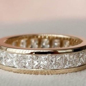 Kanal Set Princess Cut Moissanit Ehering Voll Eternity Band Einzigartige Breite Herren Ehering 4 MM Princess Cut Herren Moissanit Ring