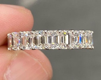 Smaragdschliff Moissanite Ehering 14K Solid Gold Full Eternity Band 1. Jahrestag Geschenk Band Gold Versprechen Ring CZ Diamant Ehering