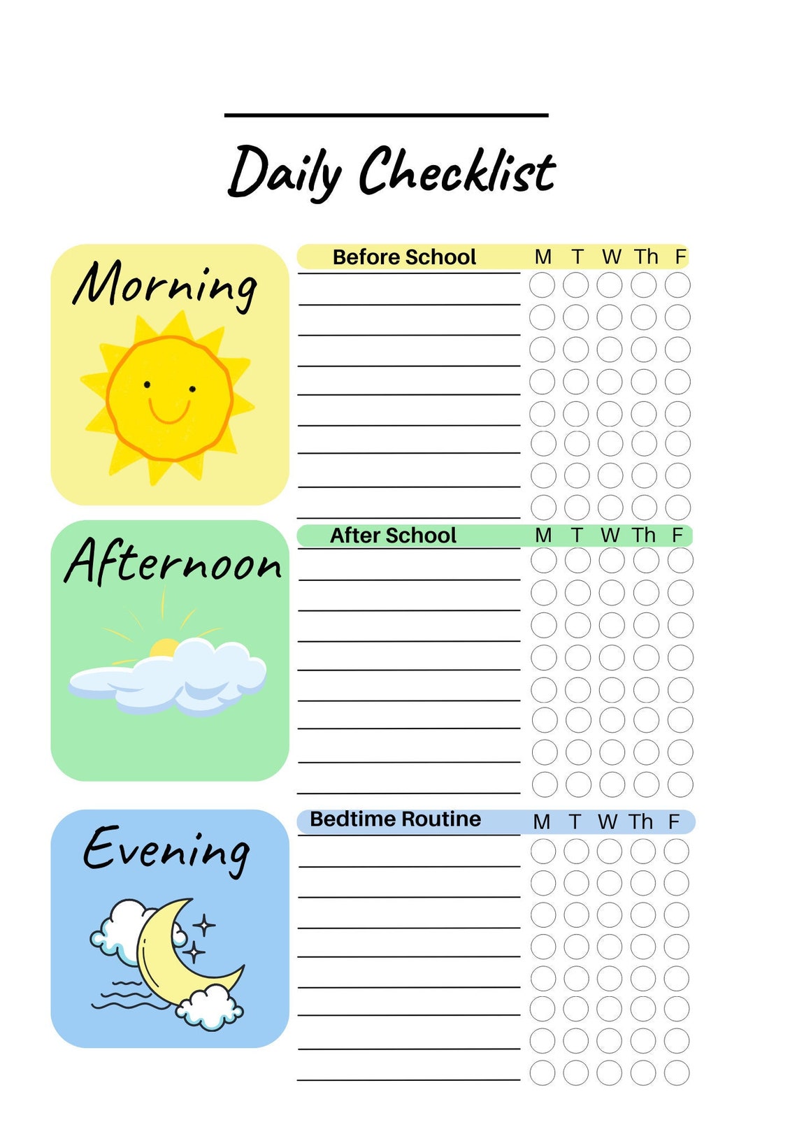 Children Checklist, to Do List, Digital File, Printable Copies, Weekly ...