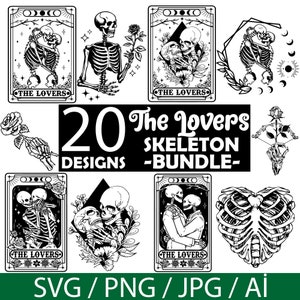 The Lovers Bundle SVG, The Lovers tarotkaart svg, Skelet liefhebbers svg, Valentine skeletten svg, Tarotkaart svg