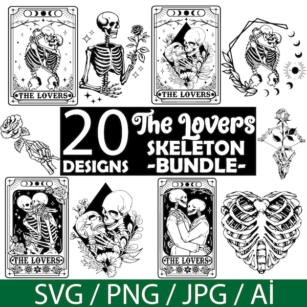 The Lovers Bundle SVG, The Lovers tarot card svg, Skeleton lovers svg, Valentine skeletons svg, Tarot card svg