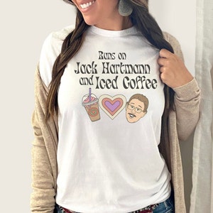 Runs On Iced Coffee And Jack Hartmann, Funny Teacher Shirt, Retro T-shirt, Women's Bella Canvas Jersey Short Sleeve Tee