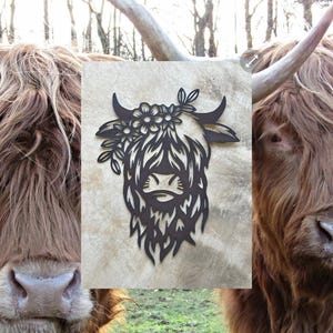 Highland Cow Metal Cut Sign,Farmhouse Decor,Country,Rustic,Indoor,Outdoor,14 Ga Steel,Plasma Cut, Gift Idea,Wall Hanging Decor