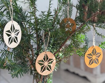 Weihnachtsbaum-Holzanhänger "Stern" - 4er Set