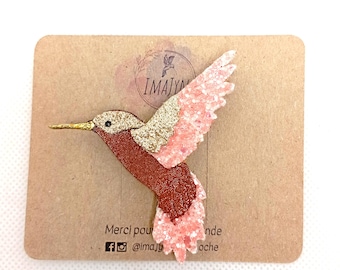 Hummingbird brooch in leather and faux leather