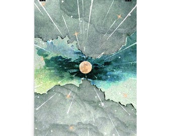 Impressão de colagem da Lua Mística – Pôster Celestial Dark Academia das Fases da Lua