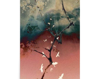 Cherry Blossom Art Print, Japanese Sakura Wall Decor, Pink Floral Tree Poster, Japandi Botanical Artwork, Asian Inspired Home Decor
