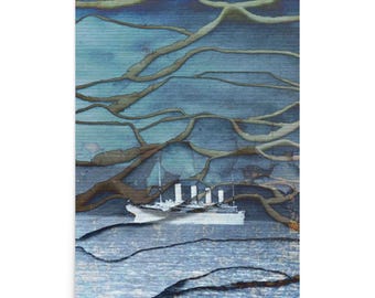 Impressão abstrata do Titanic - Arte de parede náutica - Decoração artesanal de história marítima - Presente para fãs de naufrágios - SEM IA