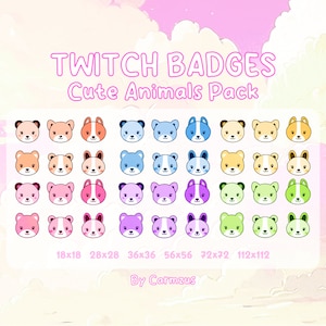 Pacote de animais fofos em tons pastéis / Emblemas de torcida / Emotes de Twitch Stream Sub Bit