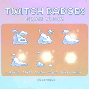 Clouds to Sun Twitch Sub Bit Cheer Badges /  Baby Blue Clouds emotes for stream