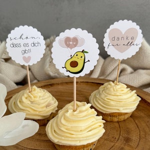 Danke - Cupcaketopper - Caketopper - Muffins - Geburtstag - Jahrestag - Hochzeitstag - Fest - schön - alles Gute - Freunde - Avocado - love