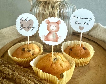 Oh Baby - Cupcake topper - Cake topper - Muffins - Baby shower - Baby shower - Decorations - Boy - Girl - Gender party - Mommy - Teddy bear - Cake