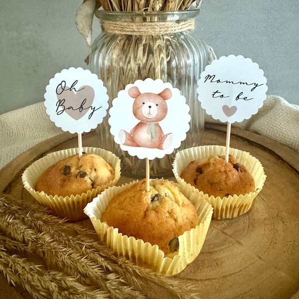 Oh Baby - Cupcaketopper - Caketopper - Muffins - Babyparty - Babyshower - Deko - Boy - Girl - Genderparty - Mommy - Teddy - Bär - Kuchen