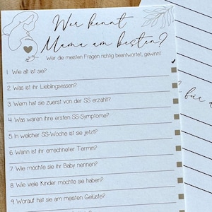 Tippkarten B-Ware Wer kennt Mama Babyparty Babyshower Schwanger Tipp Spiel Mommy to be Boho Wunschkarten Mädchen Junge Liebe im Bauch Quiz
