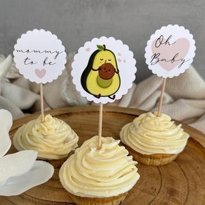Oh Baby Cupcaketopper Caketopper Muffins Babyparty Babyshower Deko Boy Girl Genderparty Mommy to be Avocado Herz Liebe im Bauch Schwanger