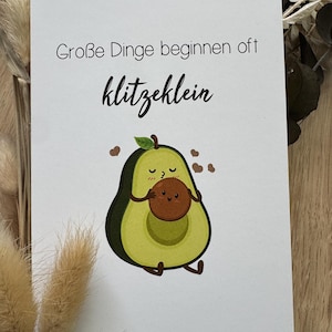 Karte Schwangerschaft große Dinge klitzeklein Wunder Liebe im Bauch Schwangerschaft verkünden Baby 2025 Eltern Mama Papa süße Avocado
