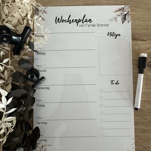 Wochenplan A4 abwischbar Wochenplaner Speiseplan Essensplan Menüplan to do Liste Wandplaner Familienplaner Kalender 2025 Terminkalender