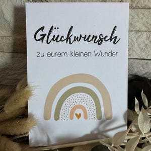 Karte Geburt Glückwunsch euer kleines Wunder zu dritt zu viert Baby Regenbogen Boho beige Mama Papa Eltern