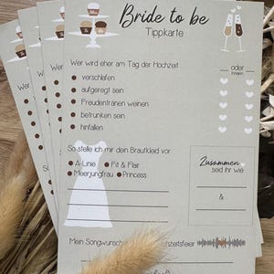 JGA Tippkarten Quiz Ratespiel Brautkleid Braut Bräutigam Brautpaar Junggesellenabschied Party Freundschaft Hochzeit Bride to be Trauzeugin