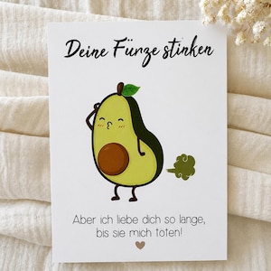 Anniversary card: Your farts stink - humorous postcard for couples, wedding anniversary, avocado, funny card