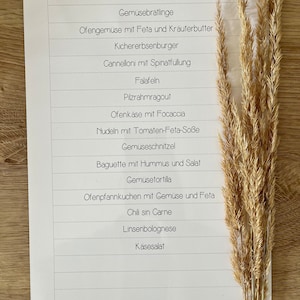 16 vegetarische Gerichte + 4 leere Streifen für deinen Speiseplan - Menüplan - Essen - Salat - Rezept - Gericht