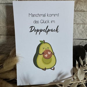 Karte Zwillinge Schwangerschaft verkünden Avocado Liebe im Bauch Glück im Doppelpack doppeltes Glück doppelte Liebe Mama Papa Karte Geburt