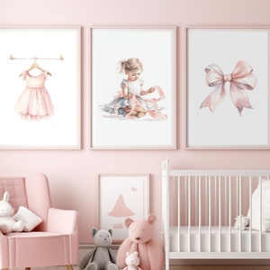 Set of 3 Ballerina Prints, Ballerina Poster, Nursery Wall Decor, Baby Girl Nursery Set, Nursery Ballerina Print, Girls Room Decor, Kids
