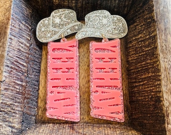 Yeehaw Acrylic Glitter Cowgirl Earrings, western earrings, cowgirl earrings, bachelorette earrings, party earrings, statement earrings