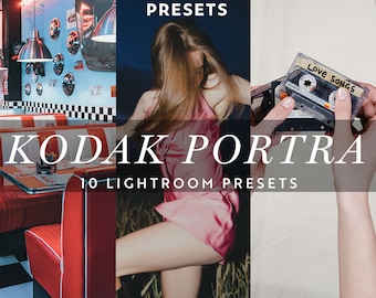 Könnte beinhalten: Ein Satz von 10 Lightroom-Presets namens "Kodak Portra Prime Presets", inspiriert vom klassischen Kodak Portra-Film. Die Presets sollen Ihren Fotos einen Vintage-Look verleihen, der an Film erinnert.