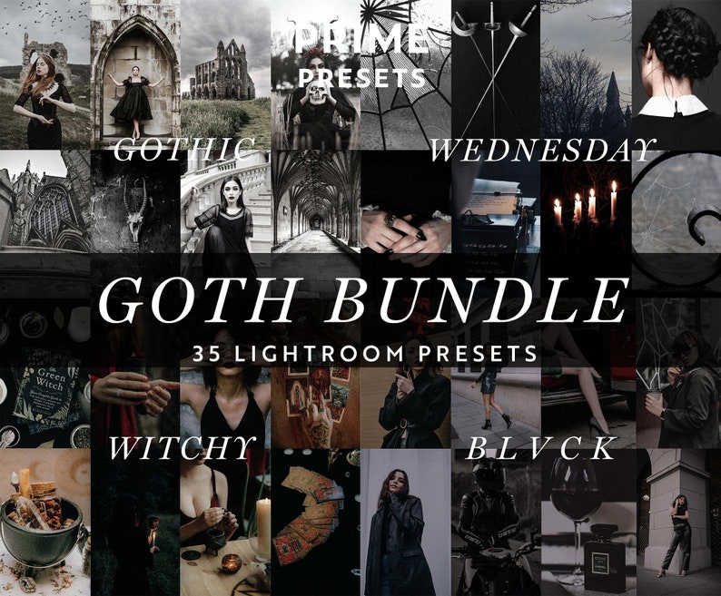 LOT de 35 préréglages gothiques Lightroom préréglages esthétiques sombres Préréglage goth Flux Instagram de mauvaise humeur Filtre d'humeur sombre Filtre Instagram gothique des années 90 image 1